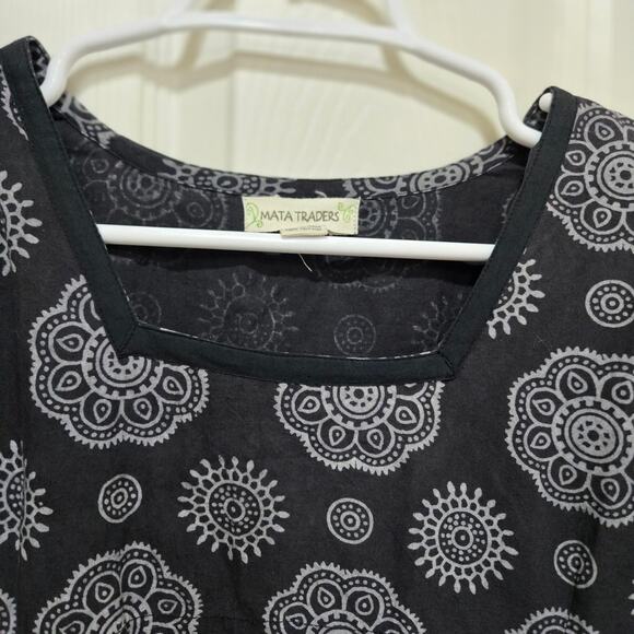 Mata Traders Small Black Block Print Cotton Dress Fair Trade Boho - Picture 6 of 7